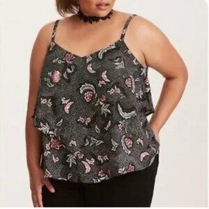 Torrid floral print layered crisscross cami Paisley Tank Blouse Top Sz 2X